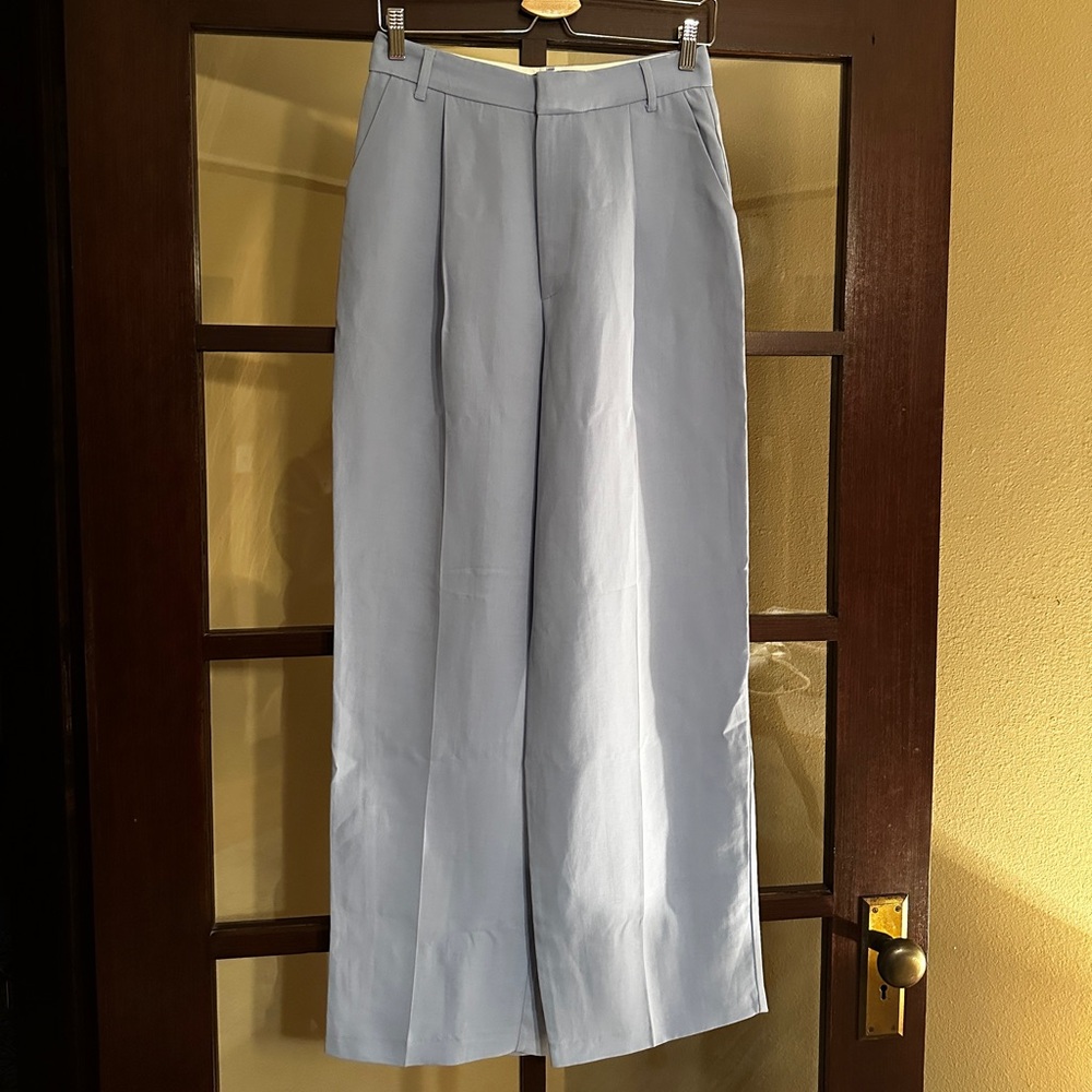 Zara Men's Light Blue Dress Trousers - Pleated Straight Leg